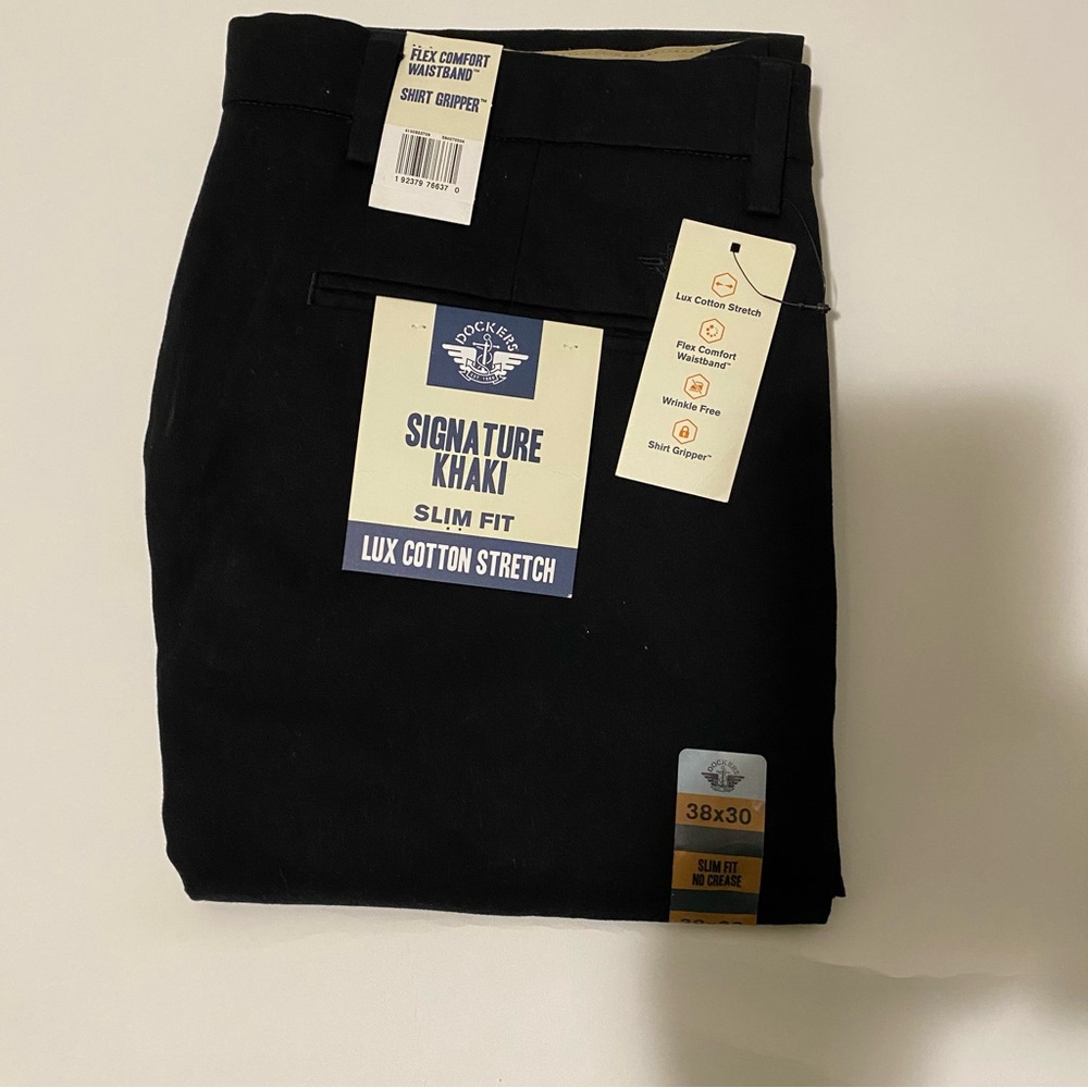 Men’s Black Signature Khaki Slim Fit Lux Cotton Stretch 38W X 30L